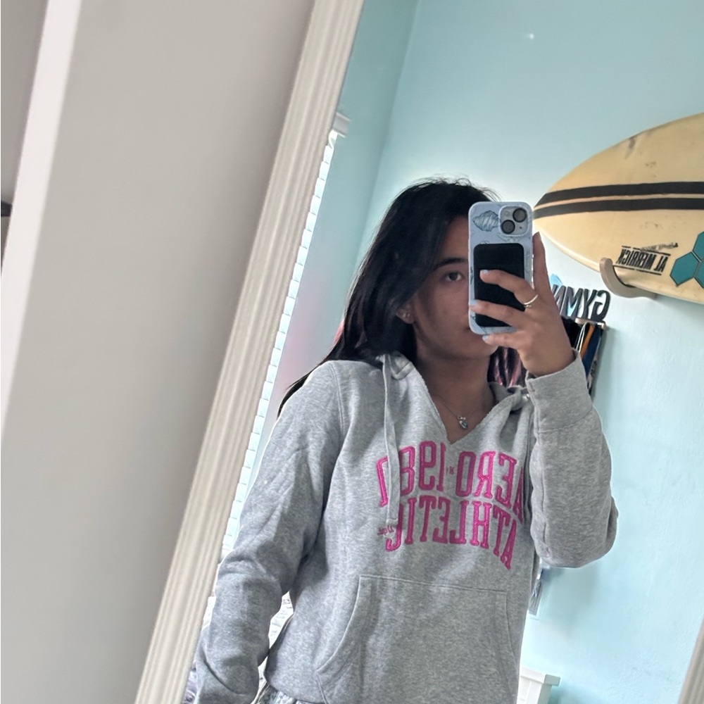 Aeropostale Gray and Pink Long Sleeve Hoodie